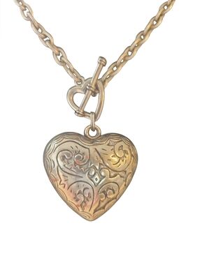 Heart Locket Pendant Necklace - Silver Tone
